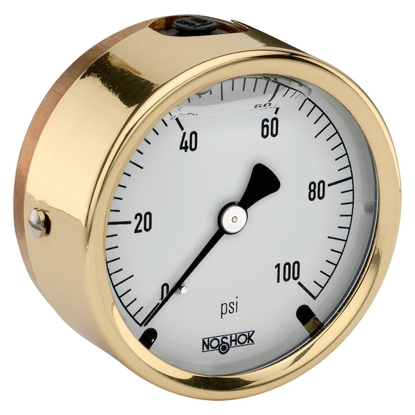 Vacuum Gauge, 4" Brass Case, Copper Alloy Internals, 30 vac, 1/4 NPT Back Conn, Glycerin Filled